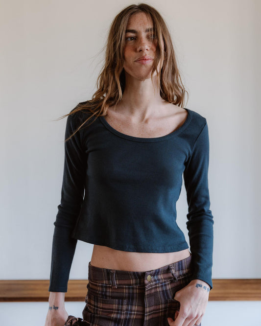 T-shirt Rib Decote Redondo Antracite