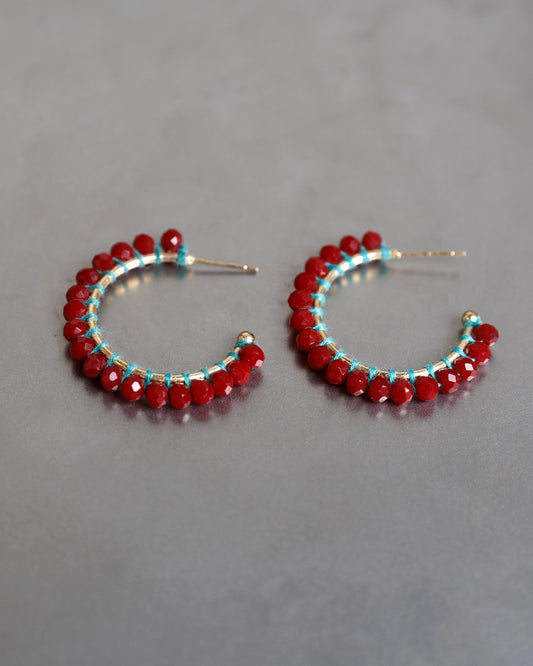 Pendientes Aros Bolitas Rojo