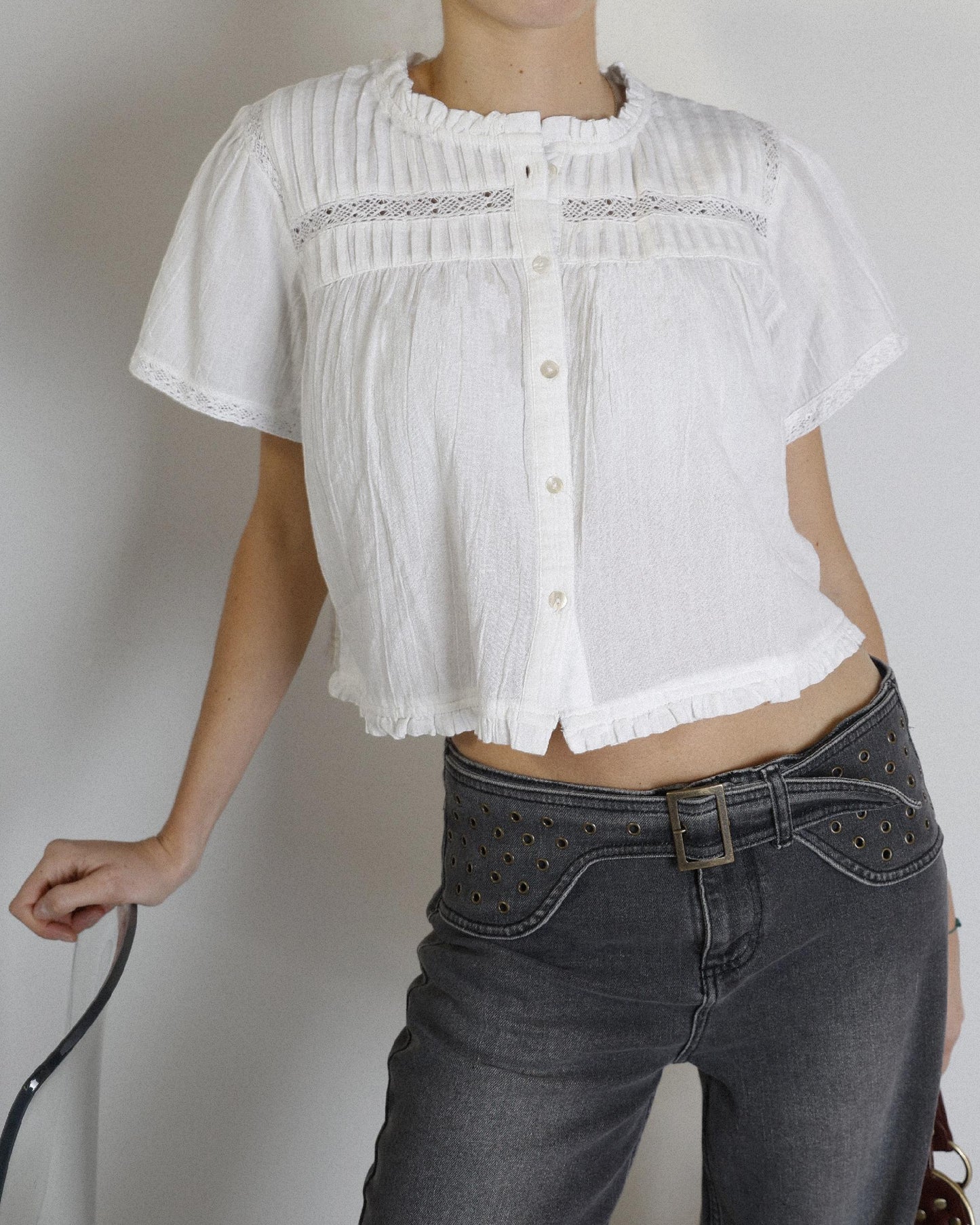 Blusa Manga Corta Puntillas Blanca