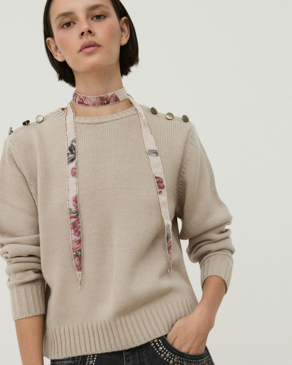 Jersey Botones Hombros Beige