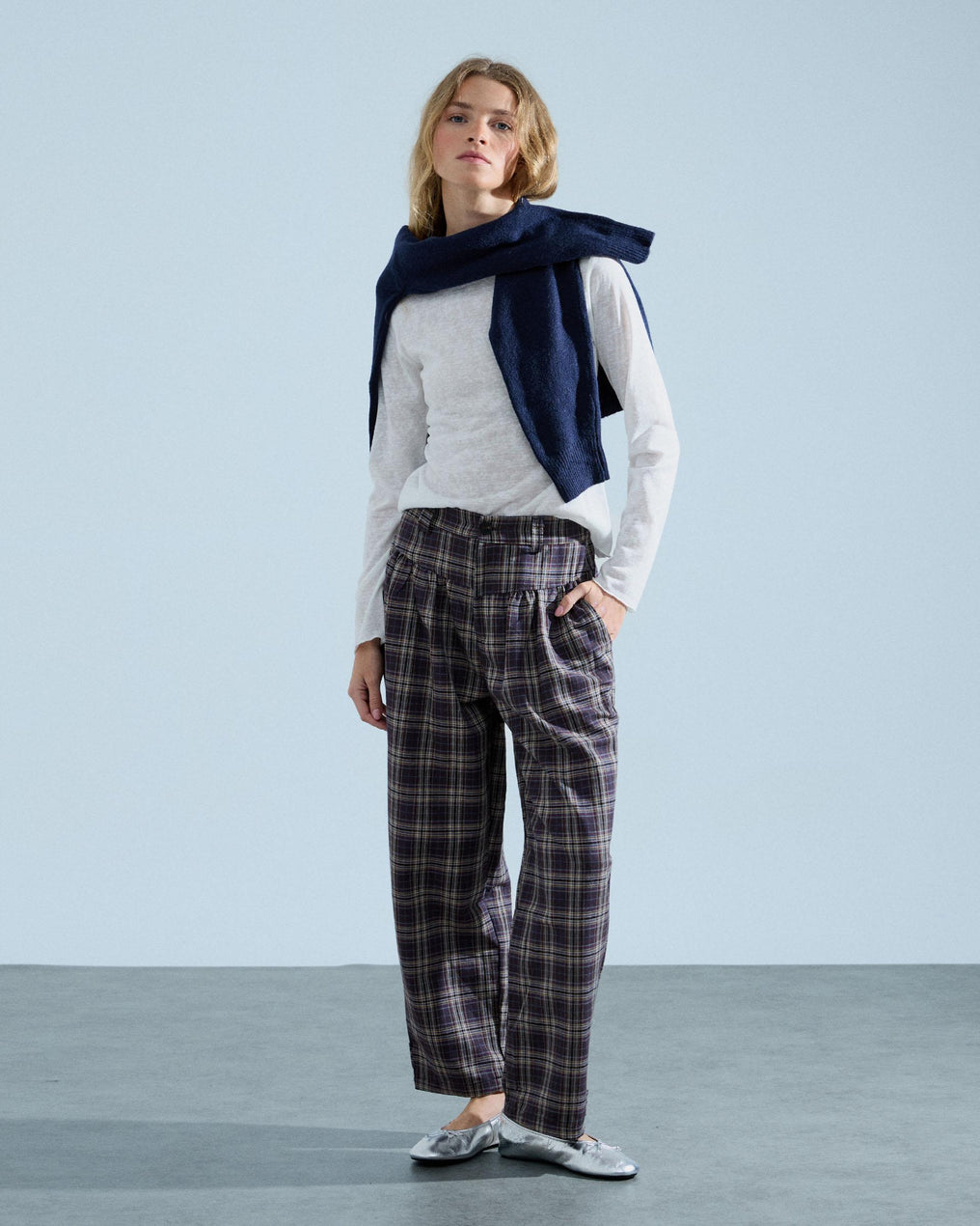 Pantalón Canesú Cuadros Marrón