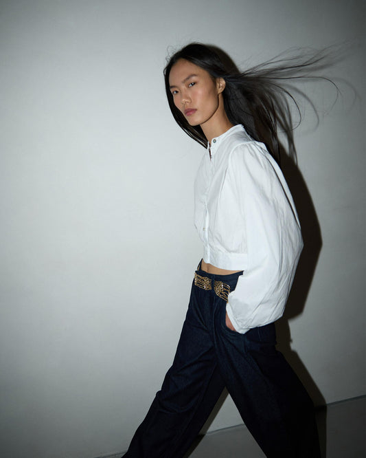 White Lapel Shoulder Shirt