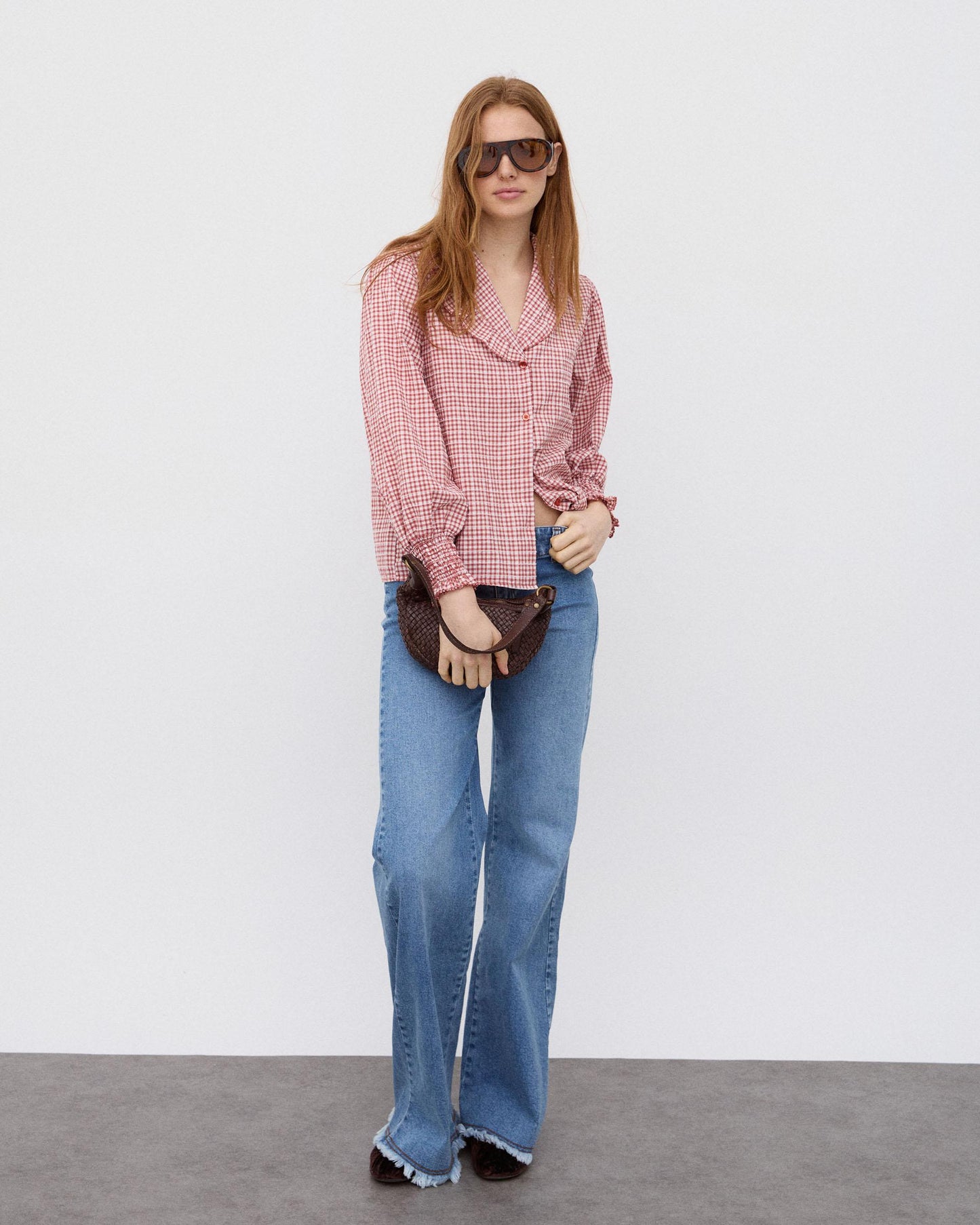 Blusa Folho Gola Vichy Tijolo