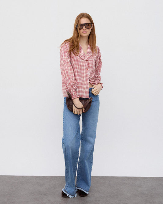 Blusa Folho Gola Vichy Tijolo