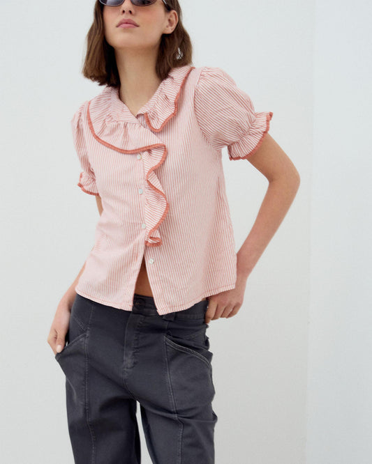 Camisa Volante Lateral Ribete Naranja