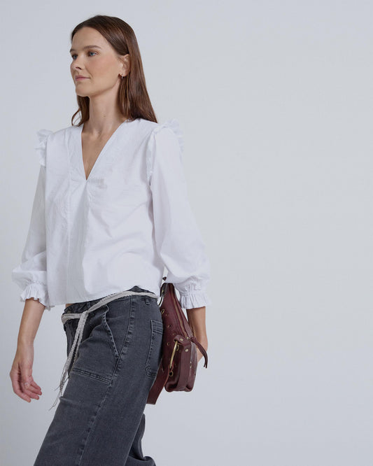 Blusa Fruncido Volante Blanca