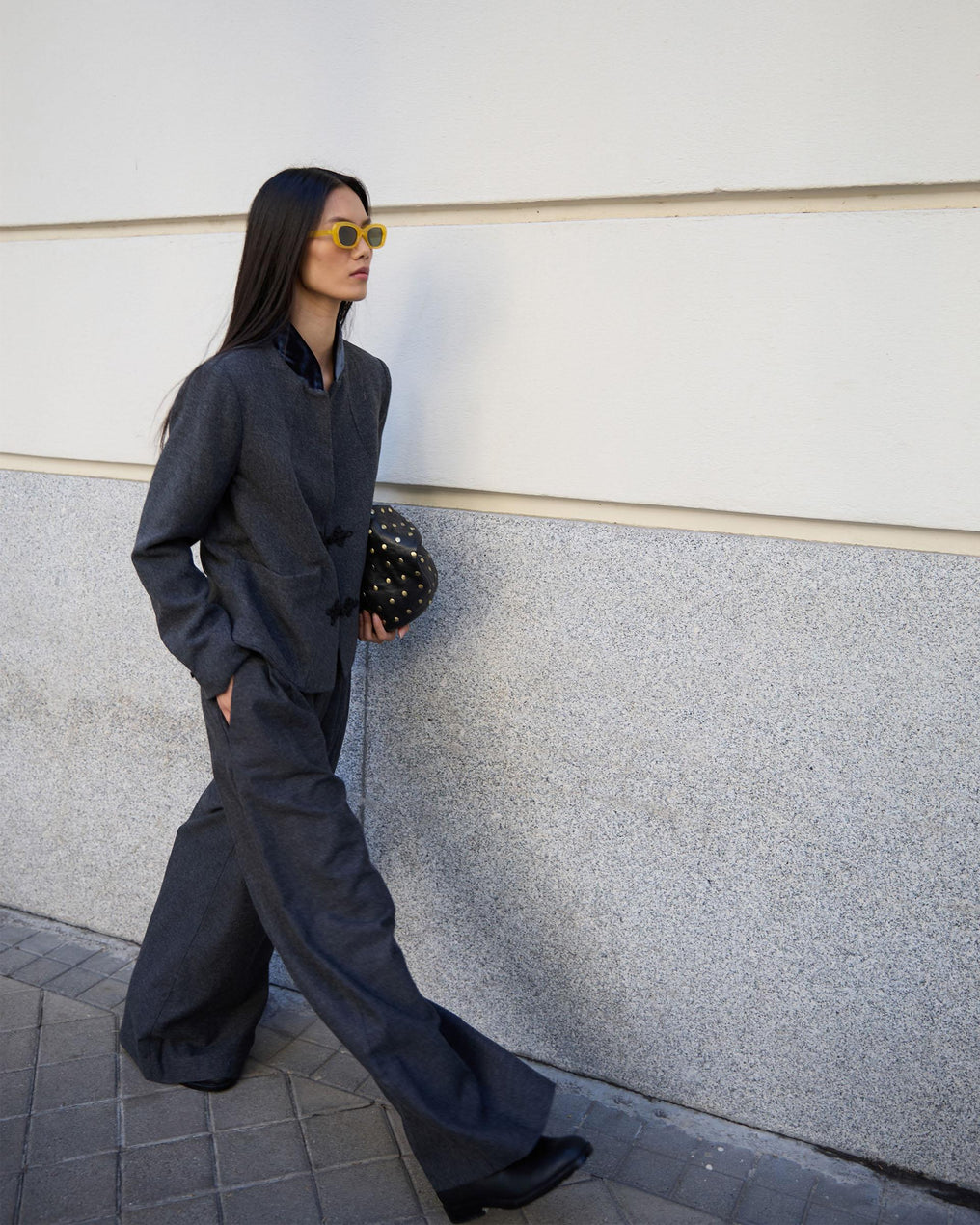 Gray Wool Blend Coat with Japanese Zippers