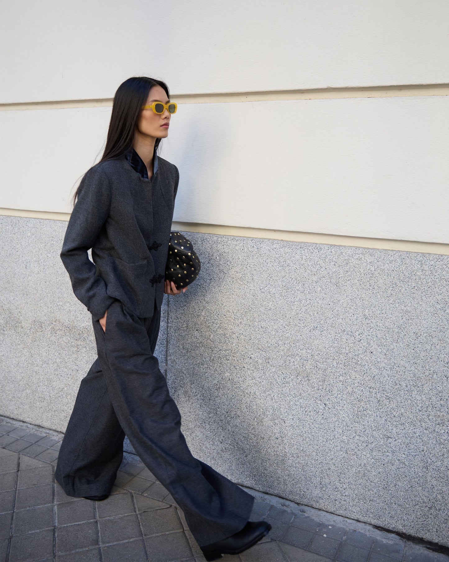 Gray Wool Blend Coat with Japanese Zippers