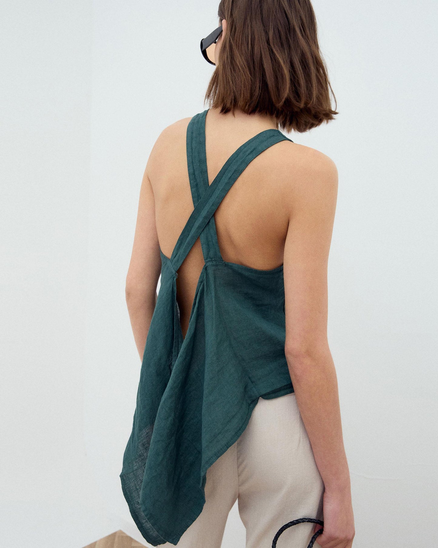 Dark Green Backless Linen Top