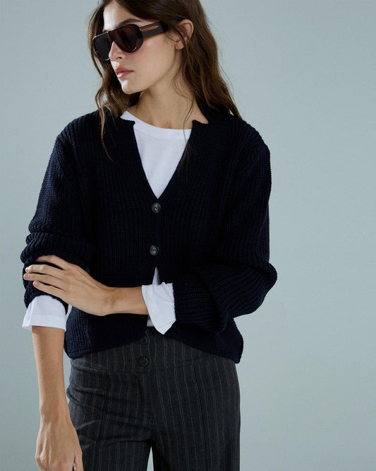 Chaqueta Abierta Botones Azul Oscuro