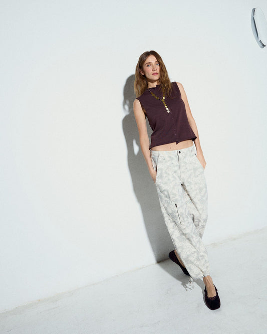 Printed Jeans with White Bow Hem