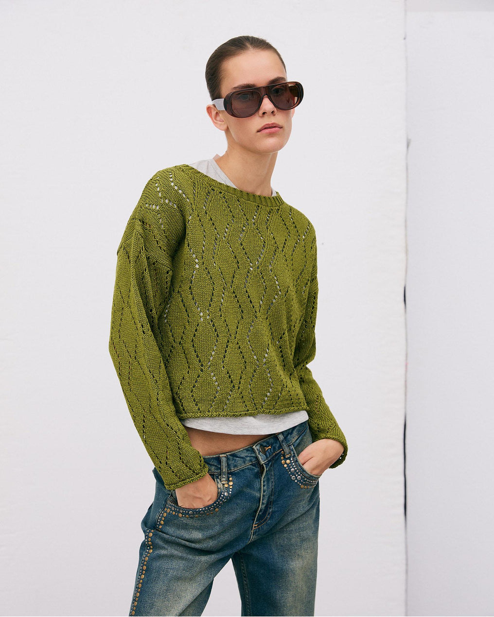 Green Diamond Die-Cut Sweater