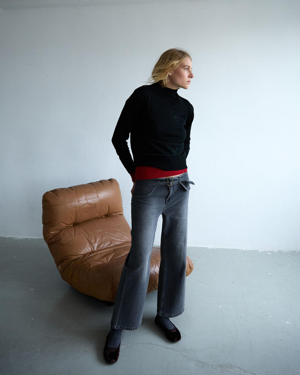 Jersey Punto Fino Cuello Alto Negro