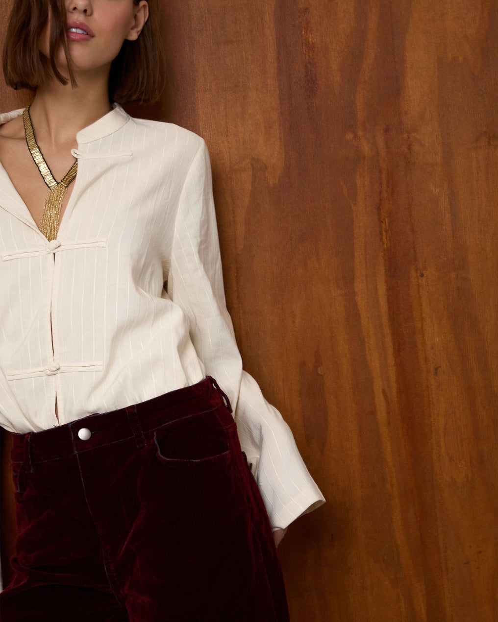 Blusa de manga comprida com textura crua japonesa