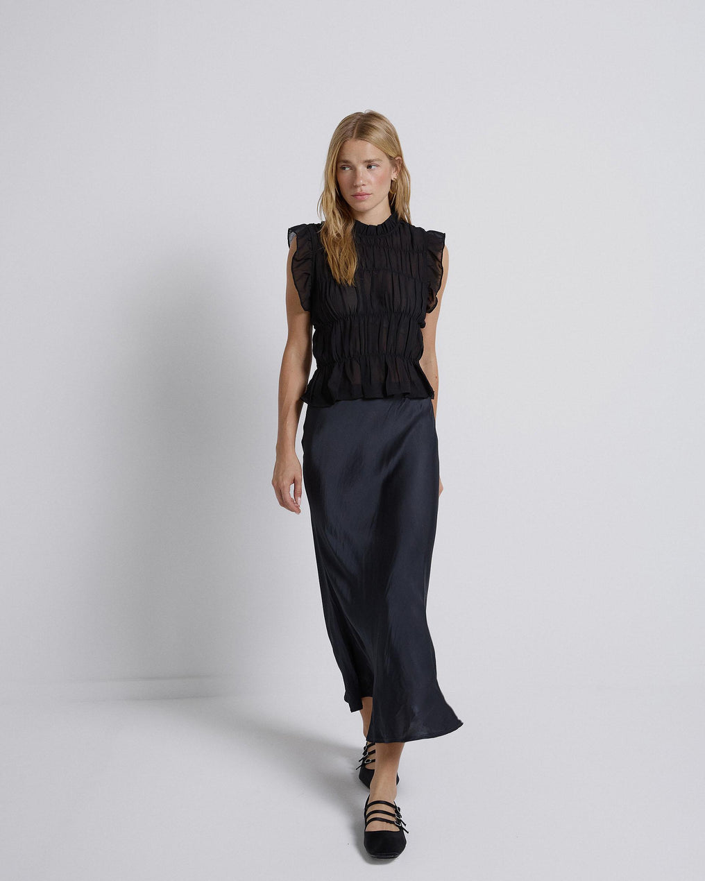 Anthracite Satin Evase Skirt