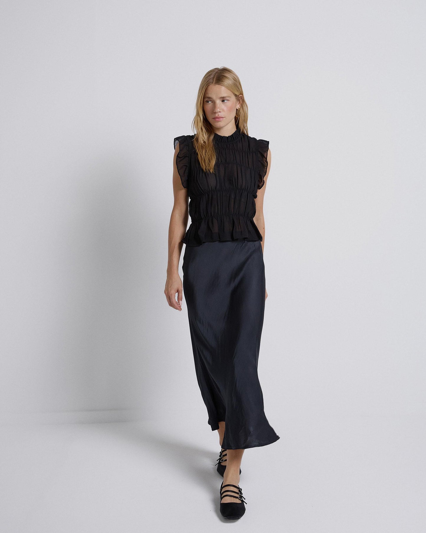 Anthracite Satin Evase Skirt