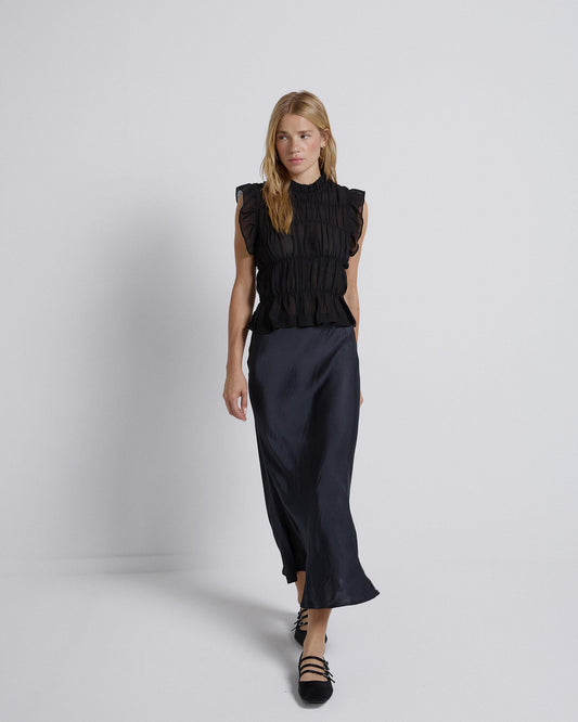 Falda Evase Satinada Antracita