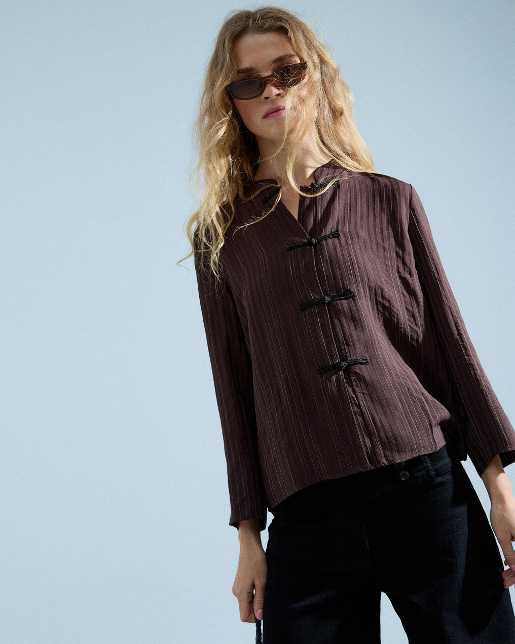 Blusa Tejido Rayas Alamares Marrón