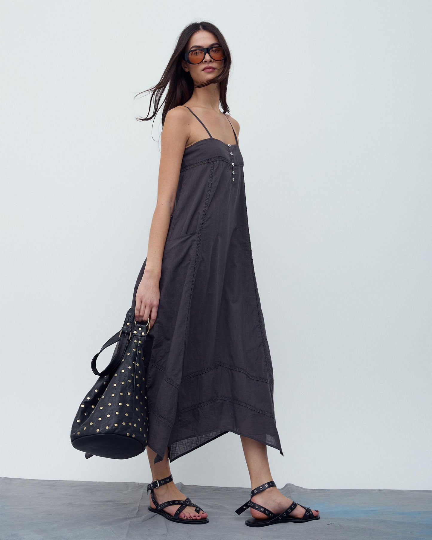 Vestido Puntillas Bolsillos Antracita