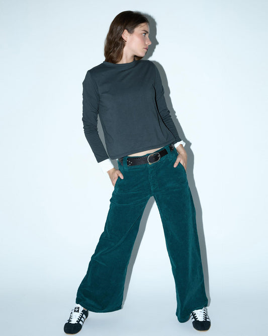 Corduroy Trousers with Double Waistband, Petrol