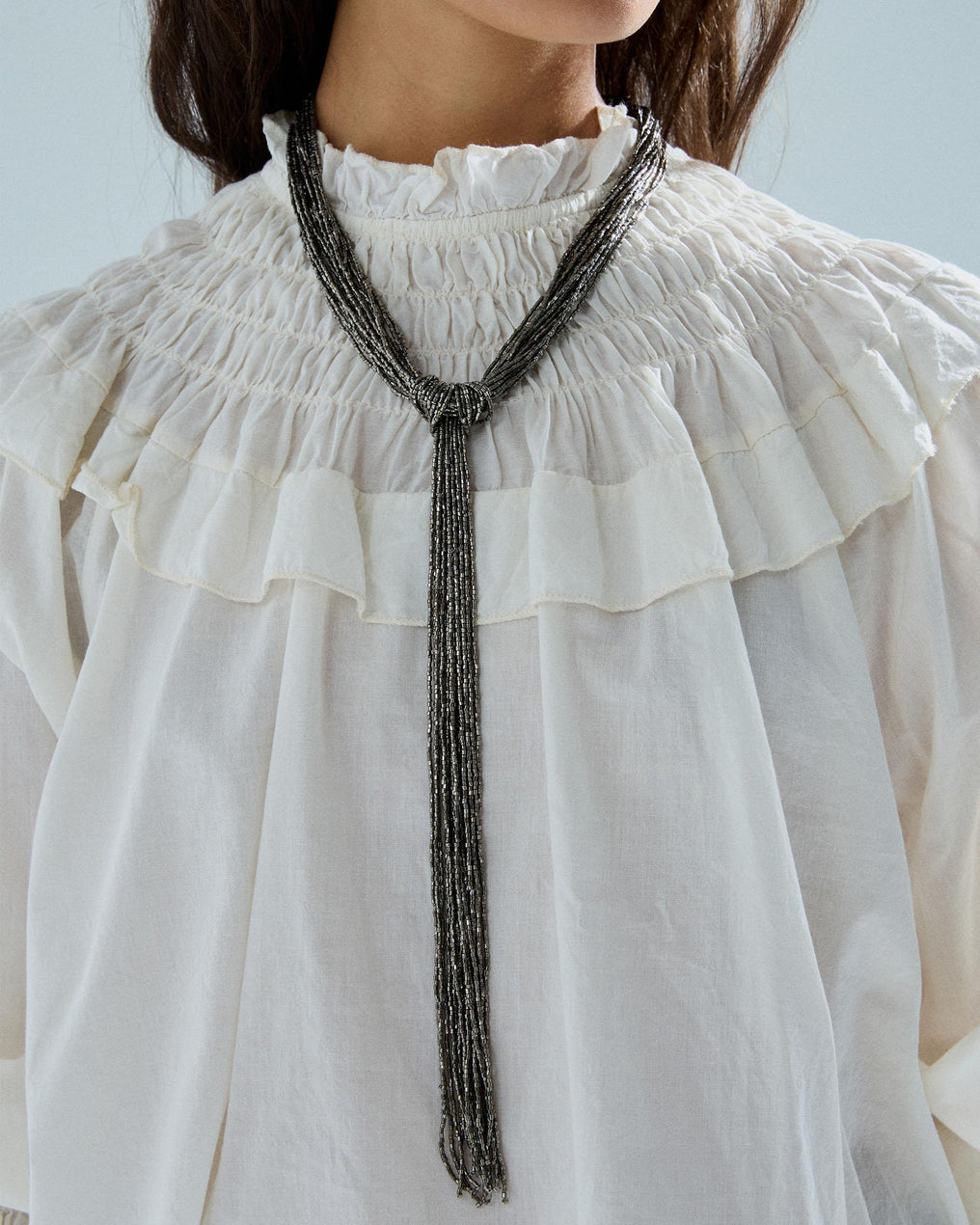 Collar Corbatero Tiras Bolitas Plata