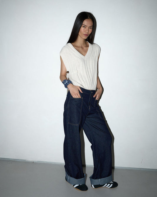 Dark Blue Oversized Jeans with Pockets