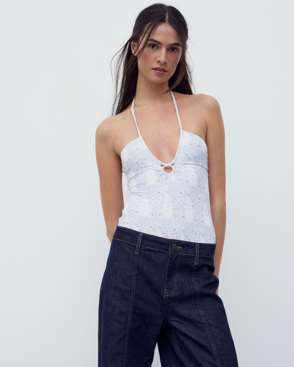 Bañador Halter Aberturas Azul Claro