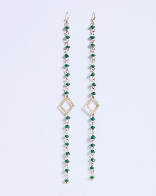 Pendientes Tiras Piedras Rombo Verde