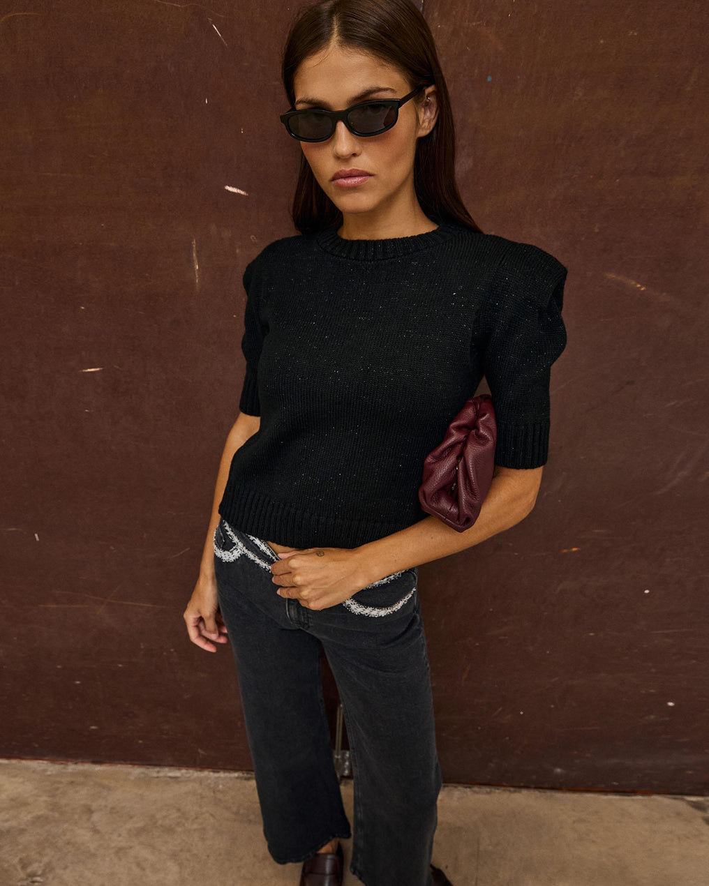 Top Punto Hombreras Lurex Negro