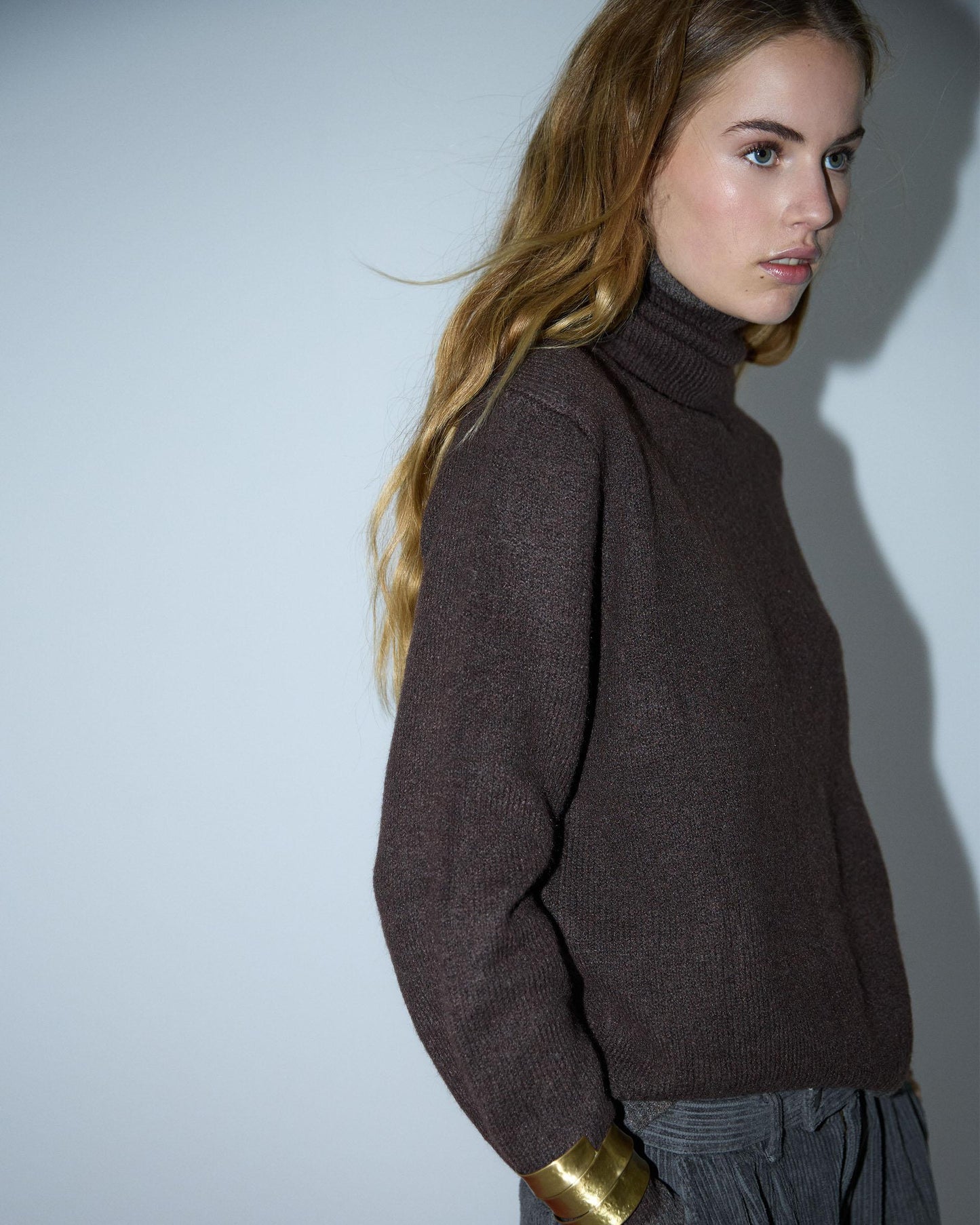 Brown Contrasting Turtleneck Sweater