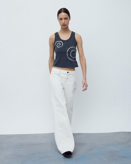 Jeans Costura Pespuntes Blanco