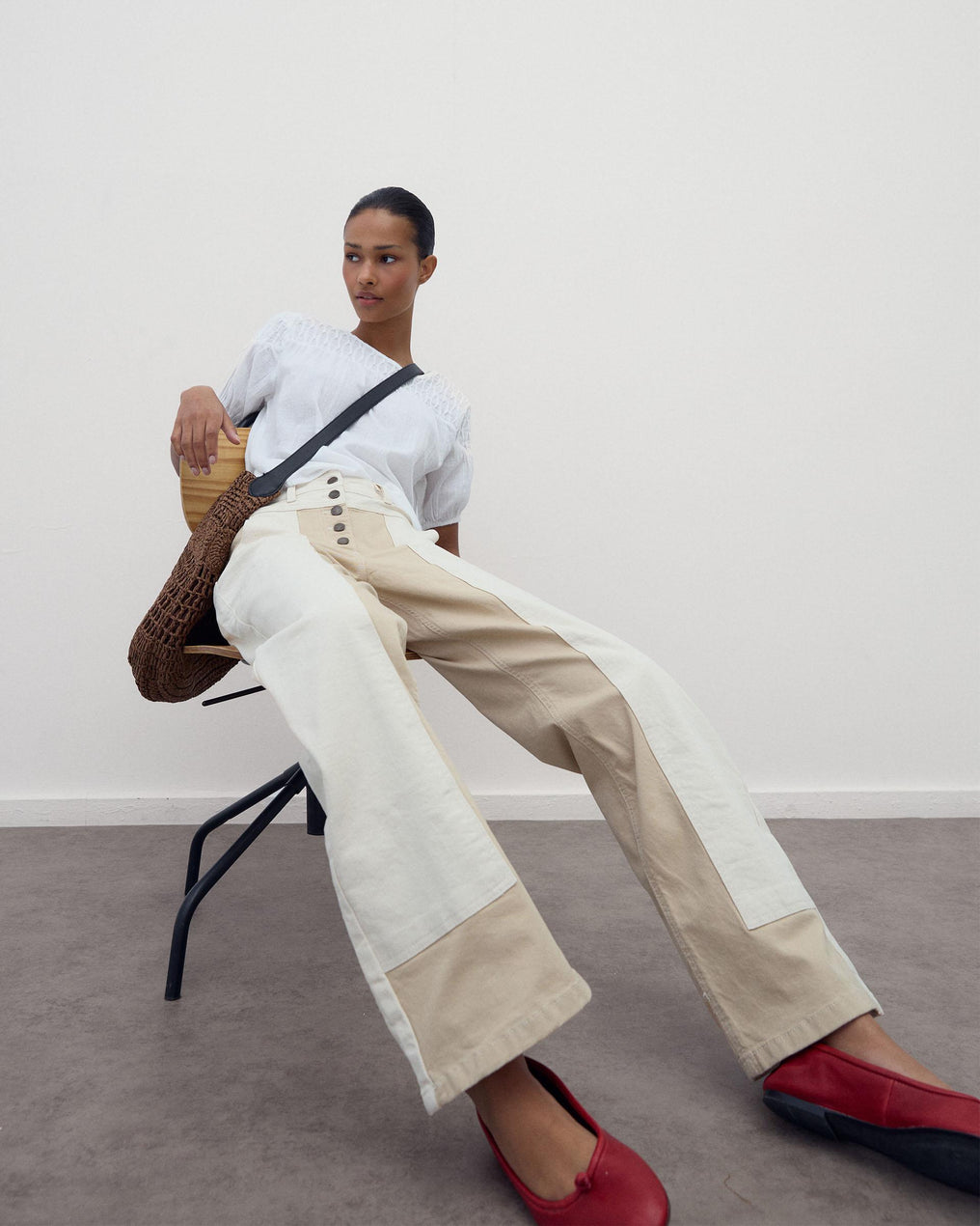 Jeans Contrastes Beige