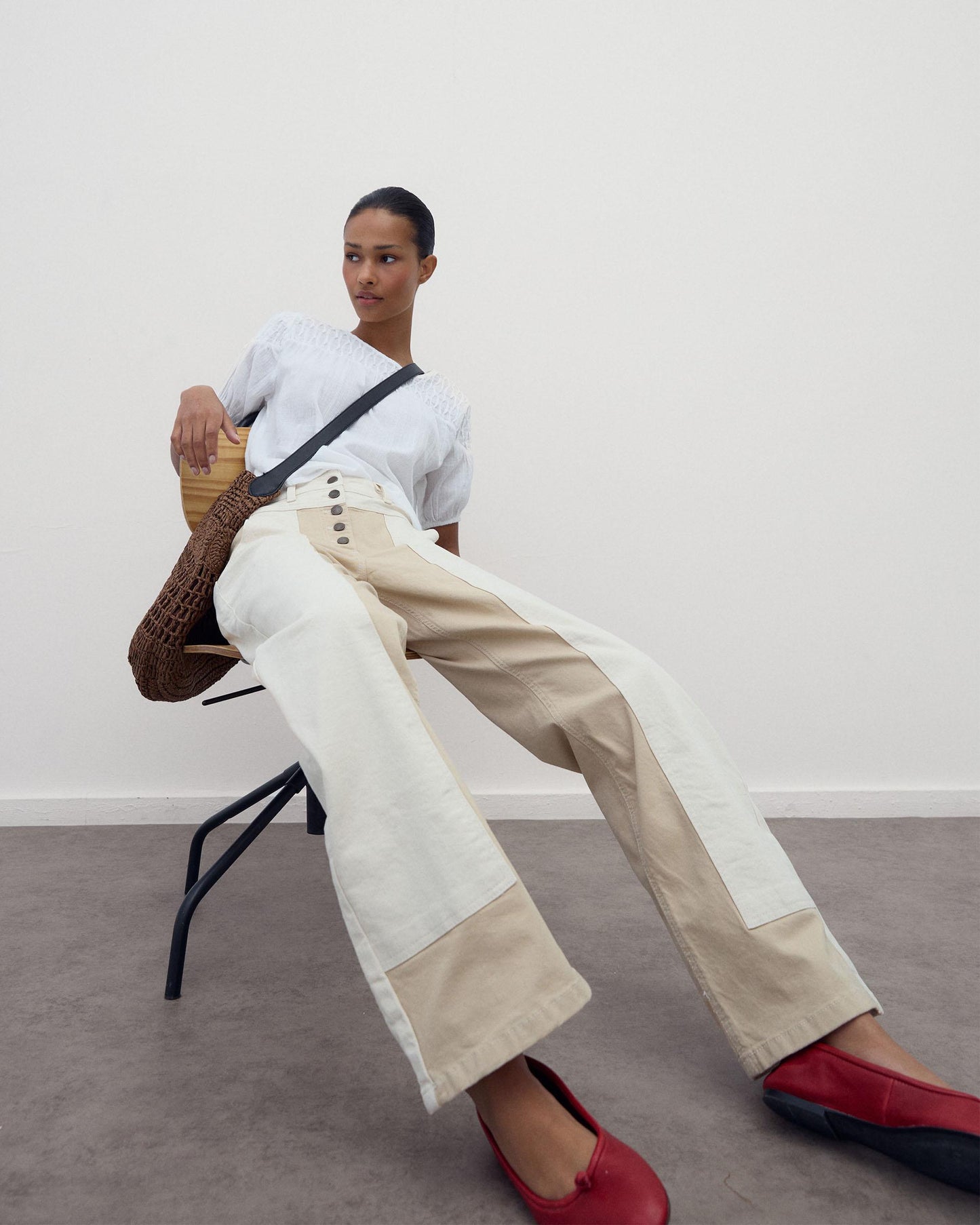 Jeans Contrastes Beige