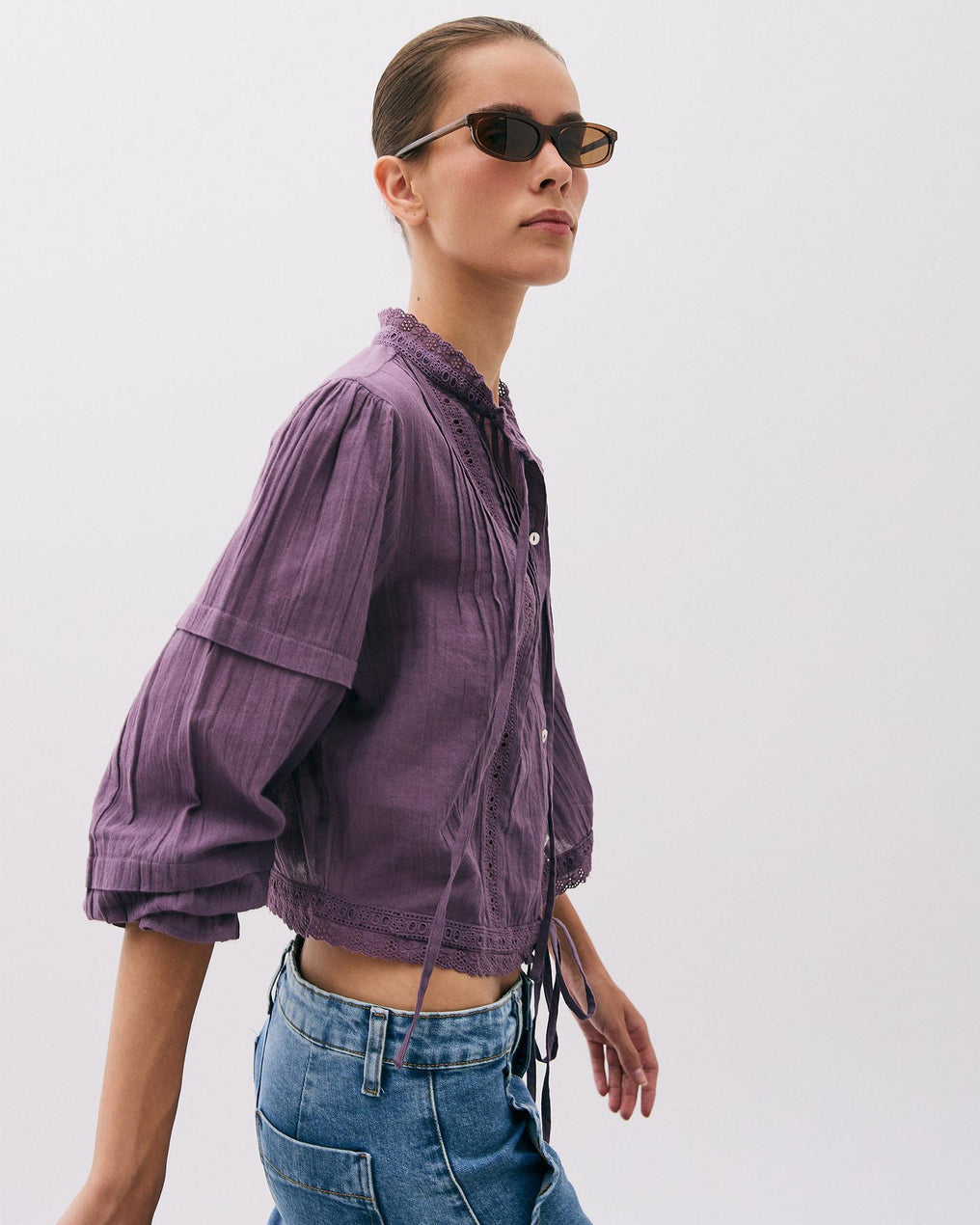 Purple Lace Bow Blouse