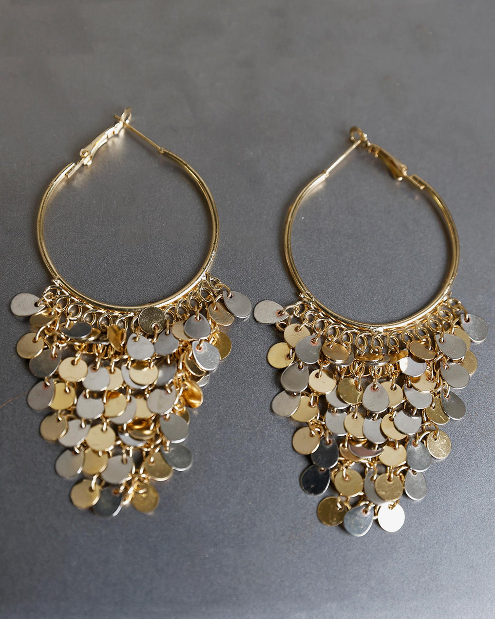 Boucles D’oreilles Anneaux Sequins Doré