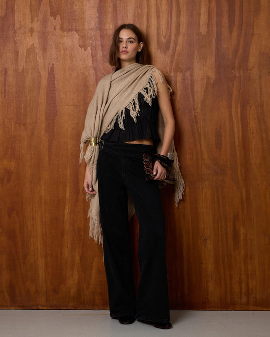 Beige Fringed Poncho