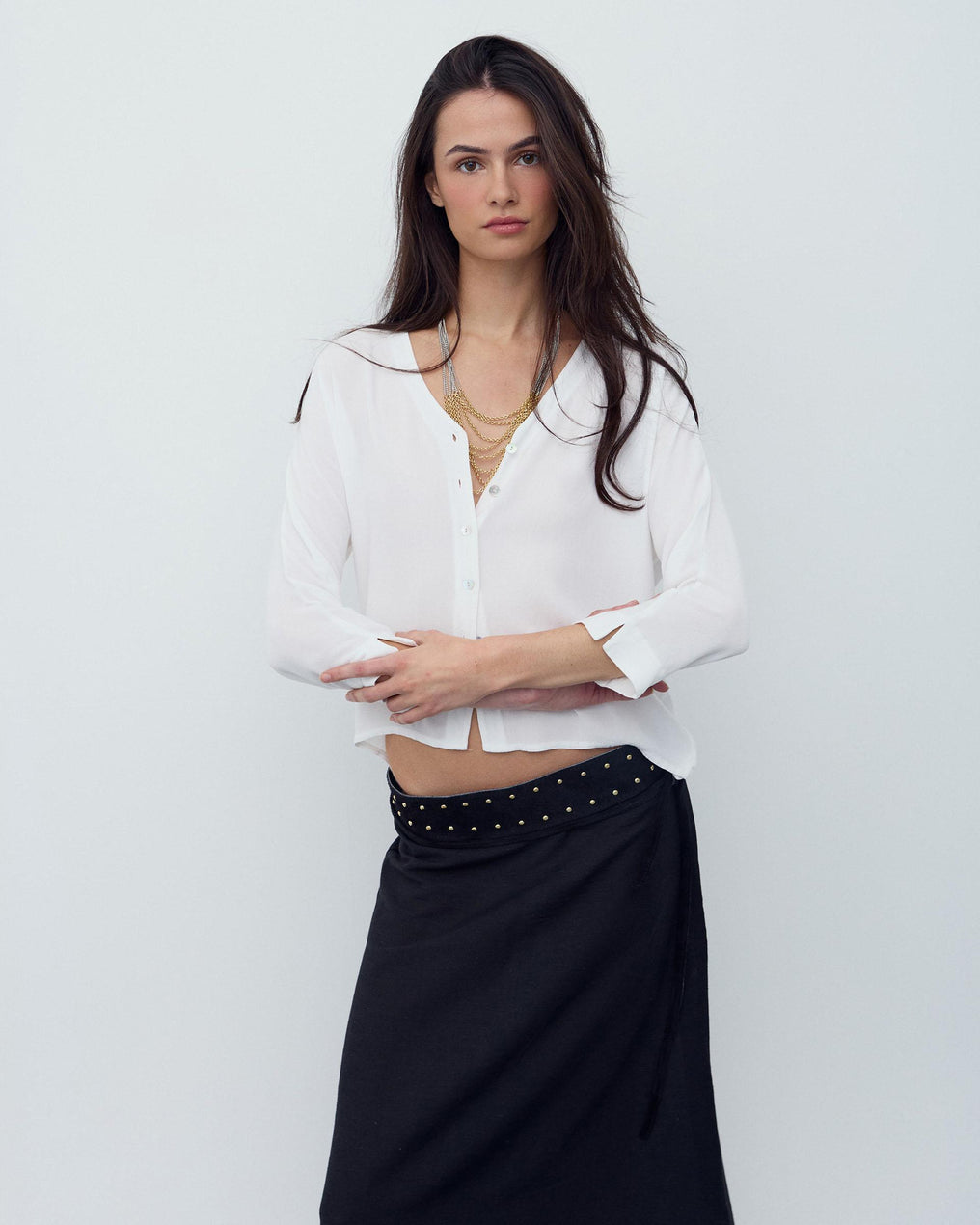 Blusa Básica Decote Pico Branca