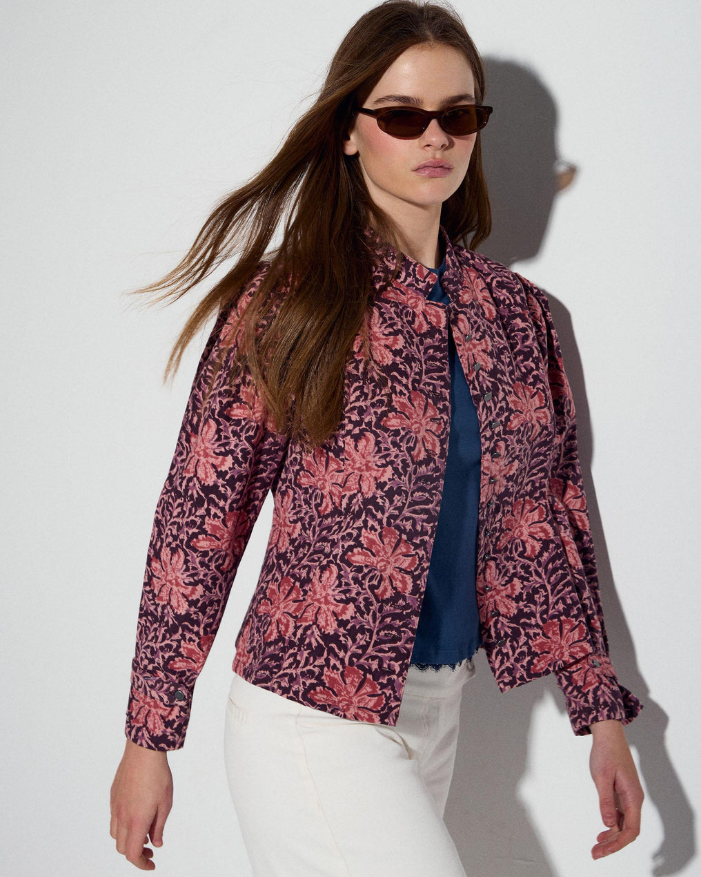 Chaqueta Botones Estampado Floral Rosa
