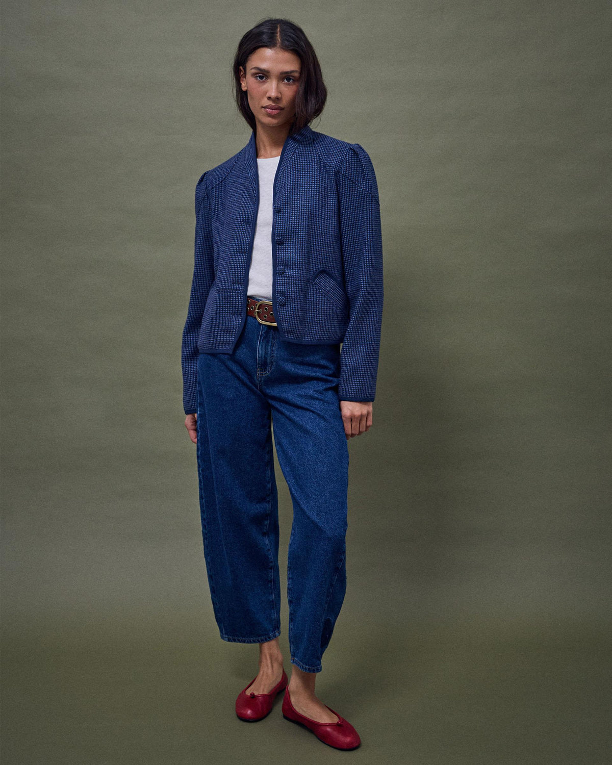 Chaqueta Ribete Contraste Mezcla Lana Azul