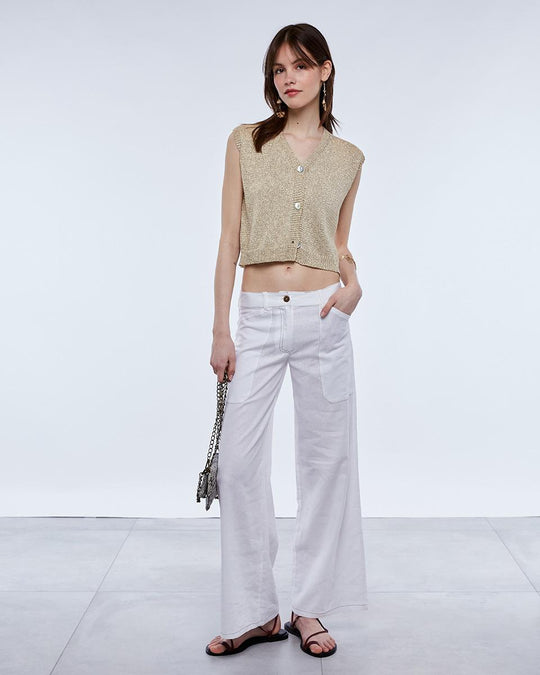 Pantalón Costura Contraste Blanco - 1