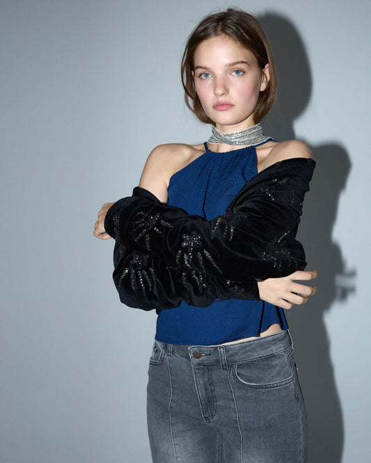 Top Fluido Halter Azul Oscuro