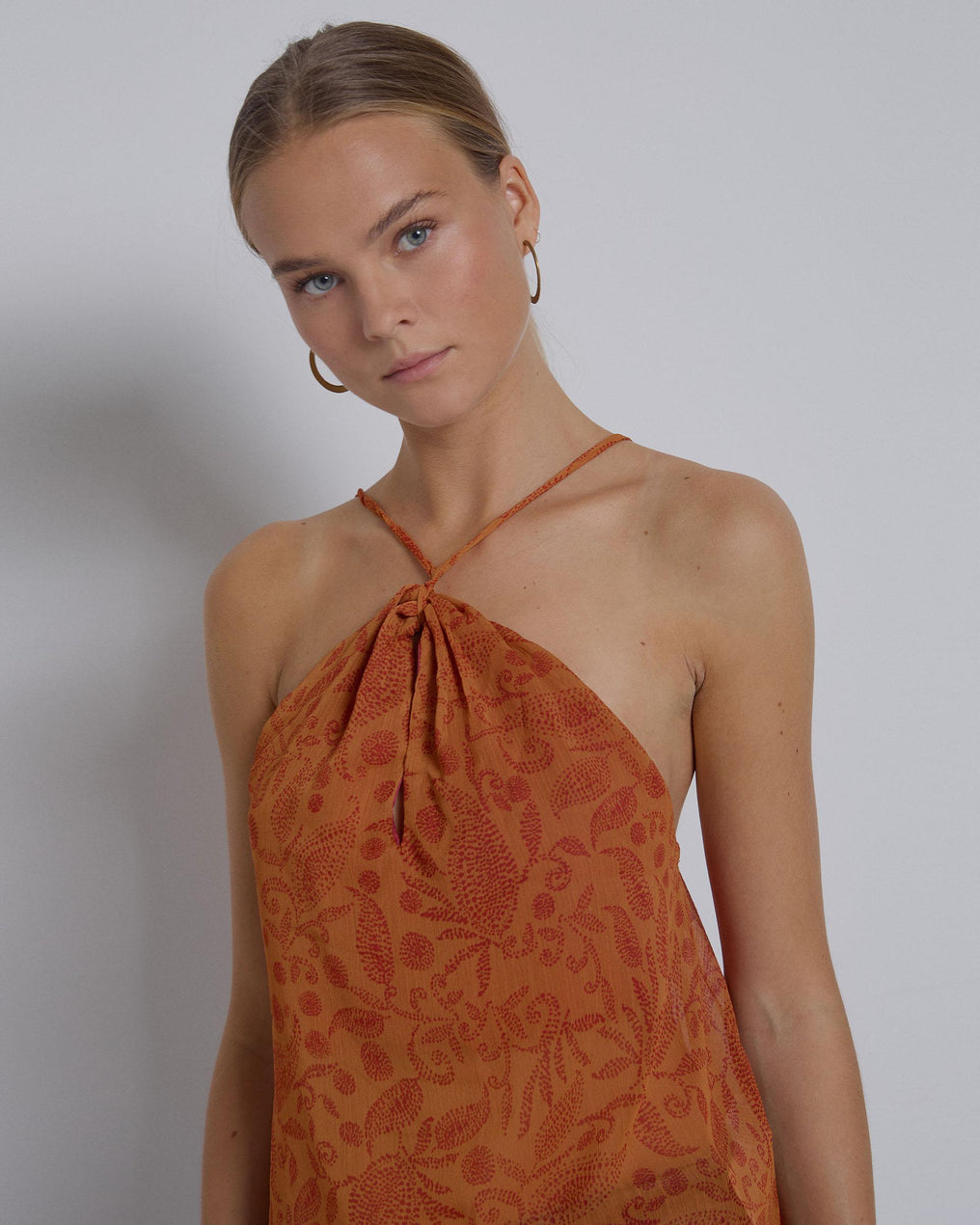 Top Halter com Decote em Lágrima Laranja