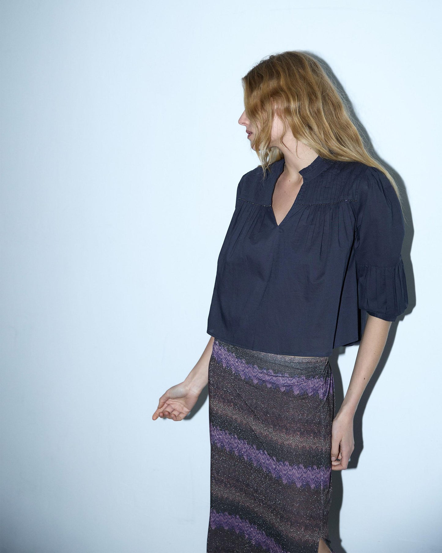 Blouse with Drawstrings and Beads, Anthracite