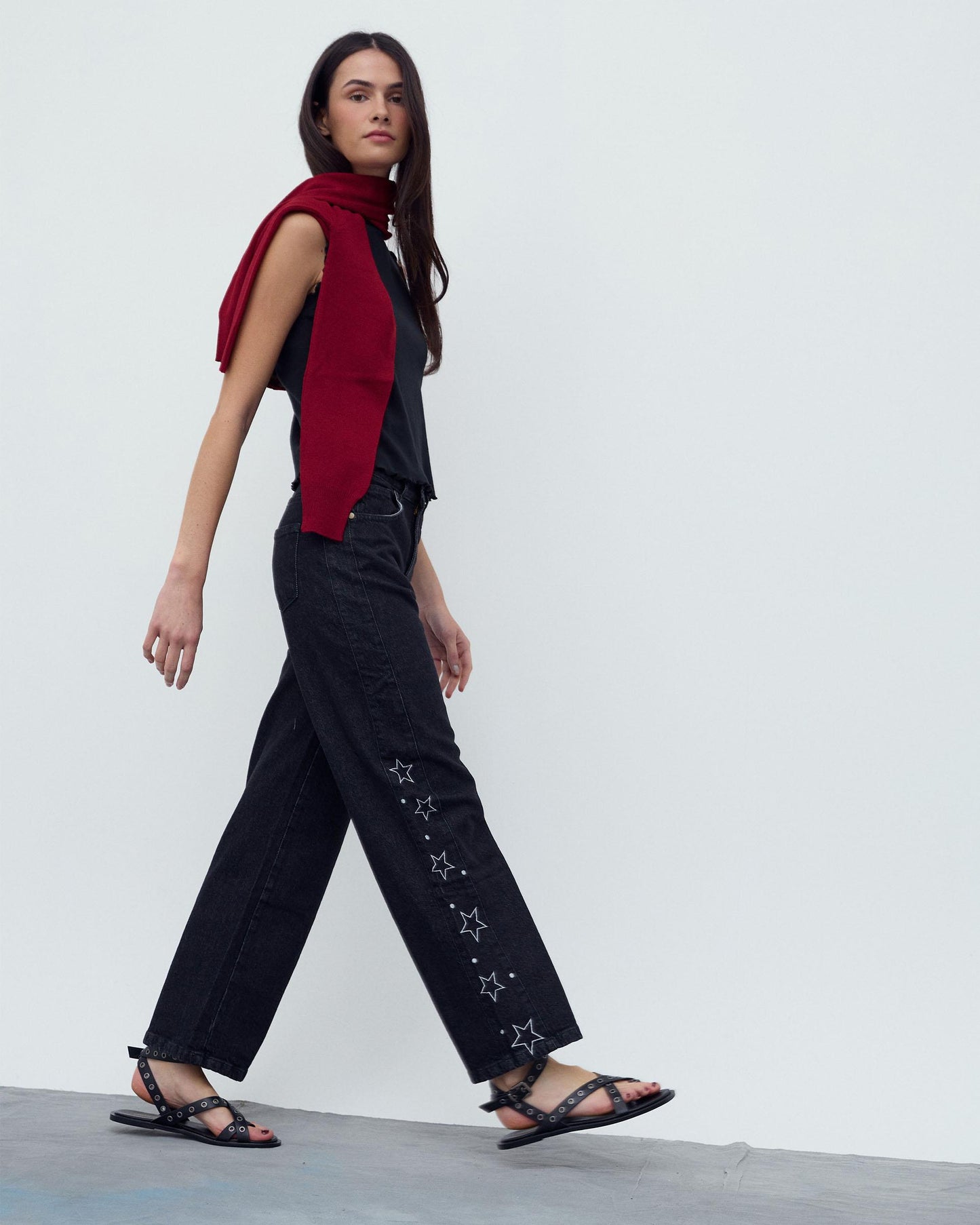 Jeans with Star Side Panel, Black