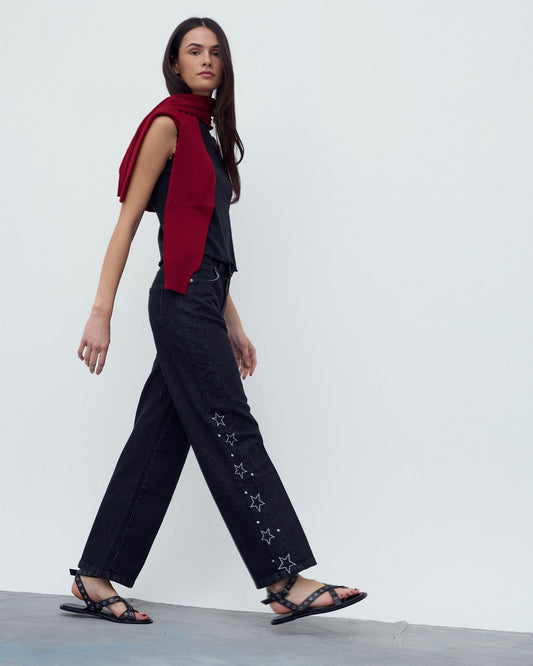 Jeans Pieza Lateral Estrellas Negro