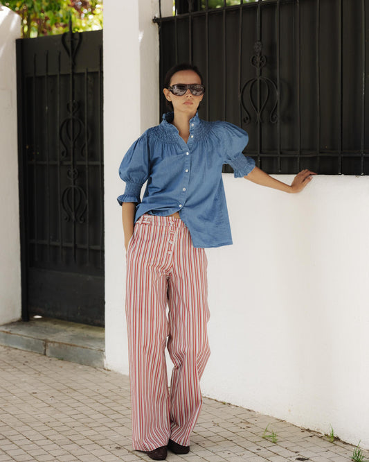 Pantalón Rayas Botones Multicolor