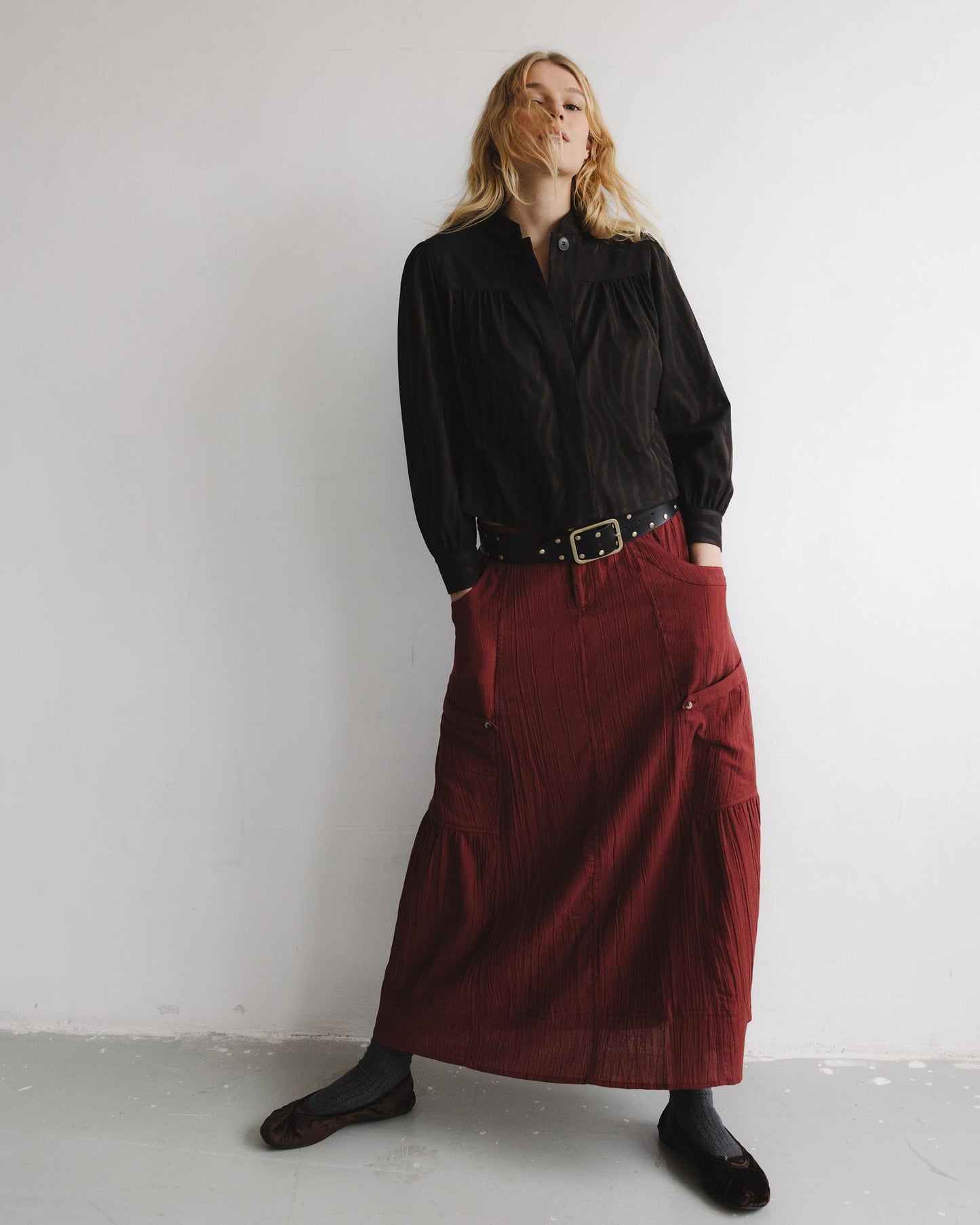 Falda Bolsillos Cargo Granate