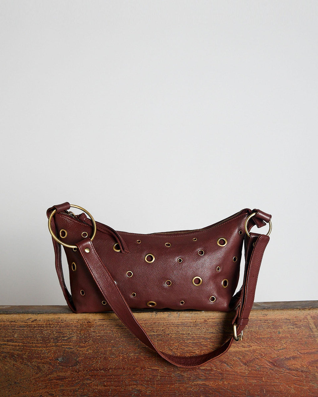 Bolso Piel Anillas Burdeos