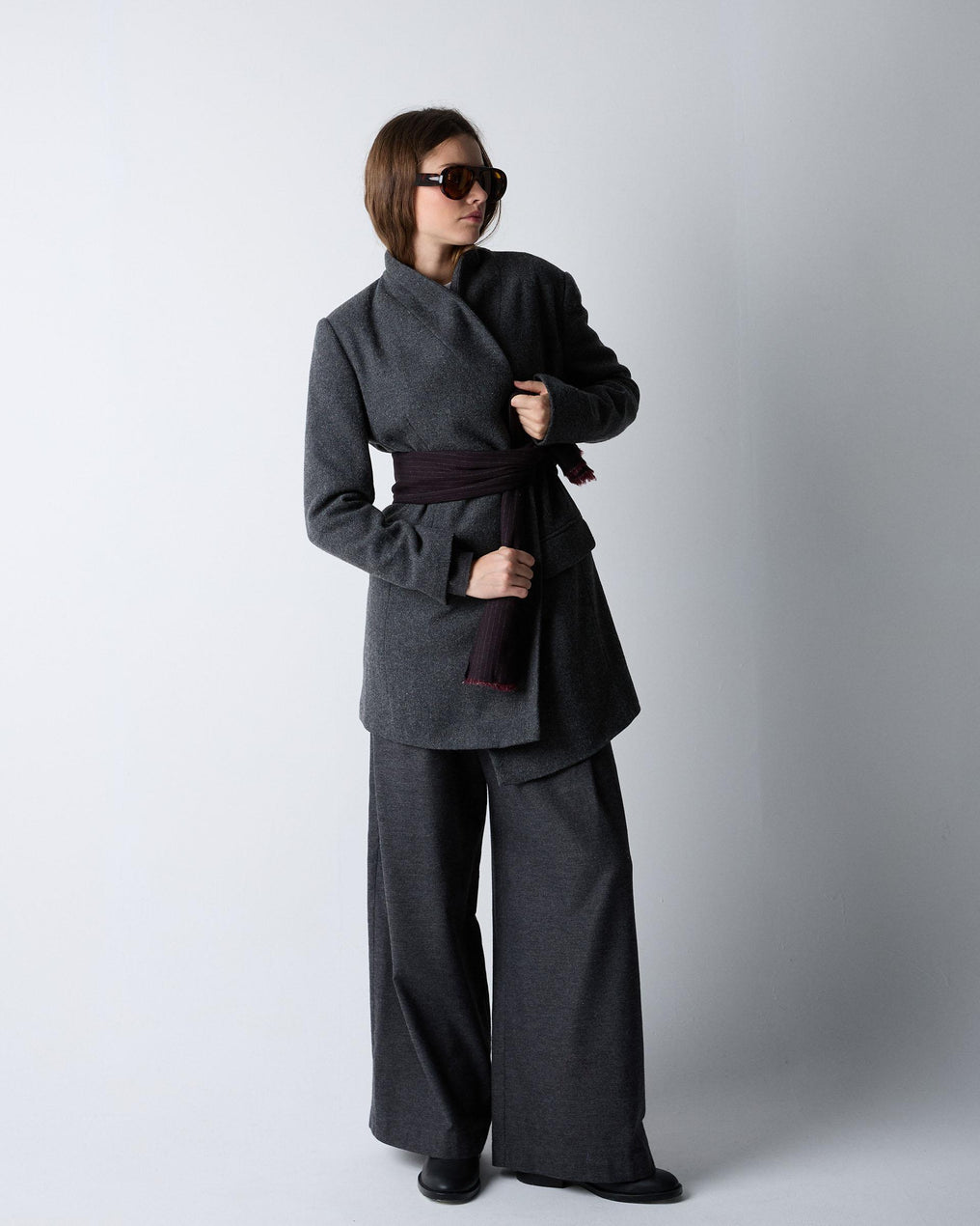 Abrigo Paño Solapa Mezcla Lana Gris