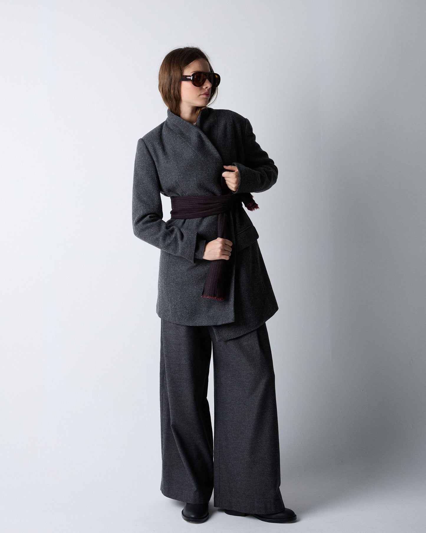 Abrigo Paño Solapa Mezcla Lana Gris